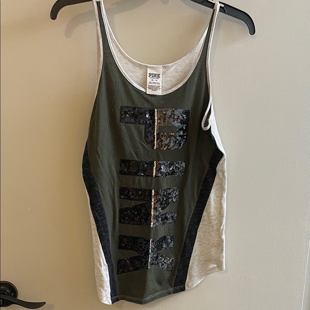 PINK Victoria's Secret Olive and Gray Sequin Tank Top